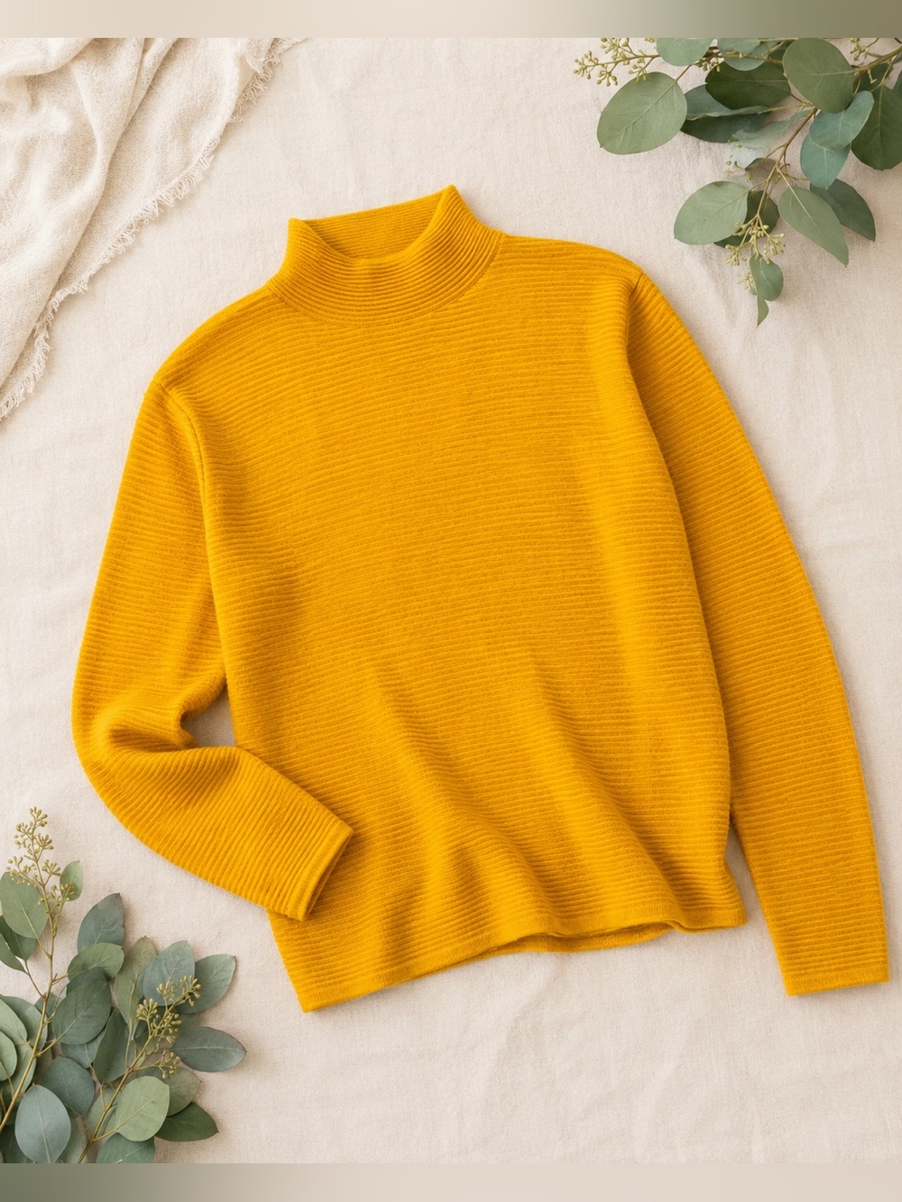French Connection Mustard Yellow Oversized Mock Neck Sweater XS